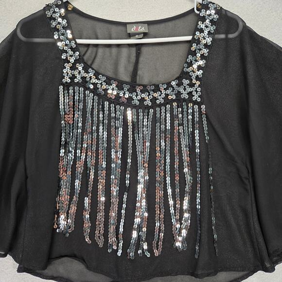 Dots Sheer Sequin Crop Top Womens M Y2k Vintge Rave Festival Shaw - Picture 6 of 9